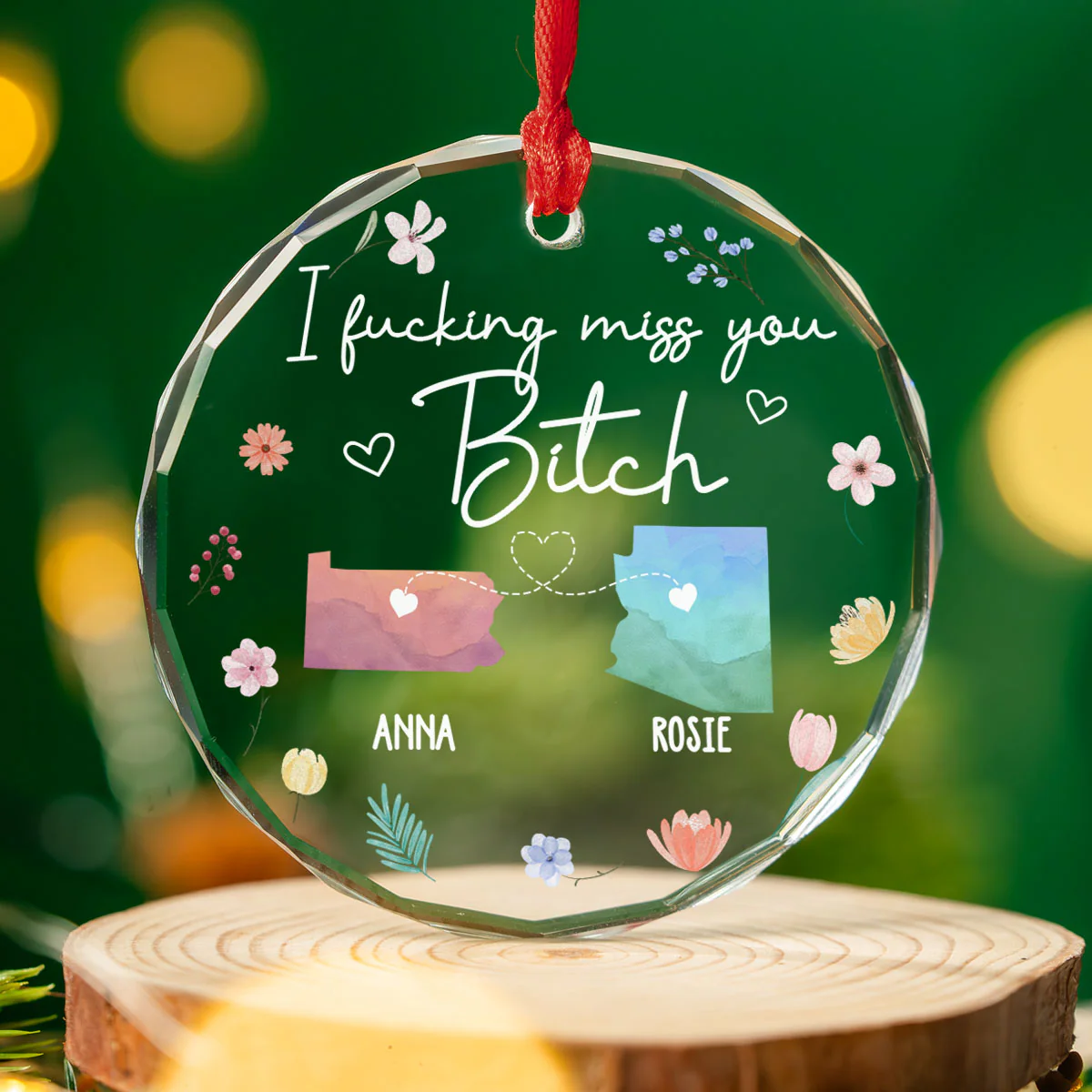 I Miss You Bestie - Personalized Custom Glass Ornament - Image 2