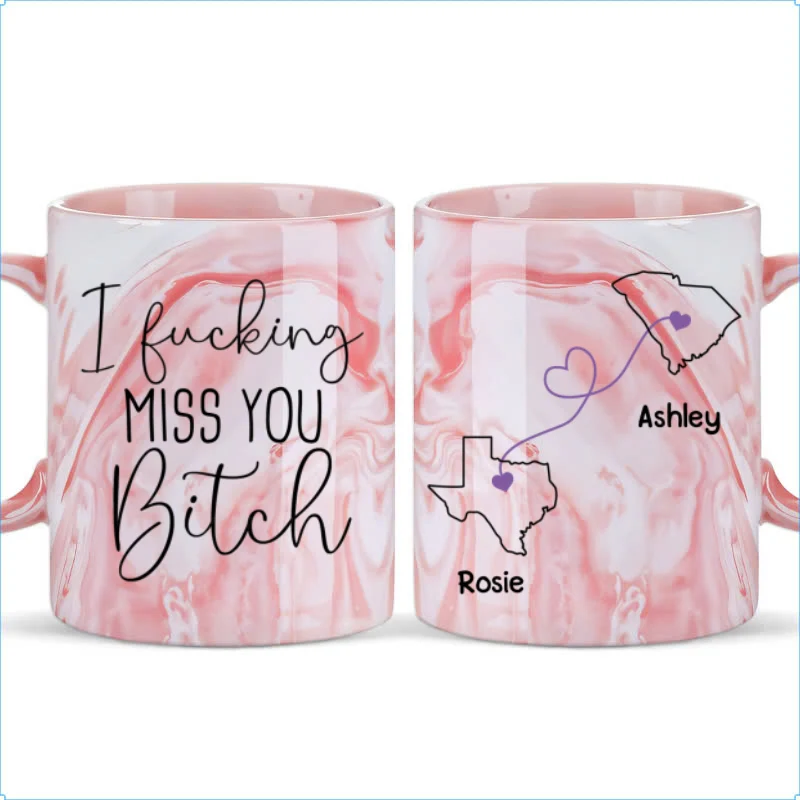 I Miss You Bestie - Personalized Custom Pink Marble Mug - Image 6