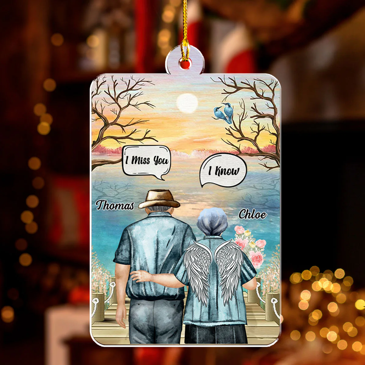 I Miss You Old Couple - Personalized Custom Acrylic Ornament - Image 2