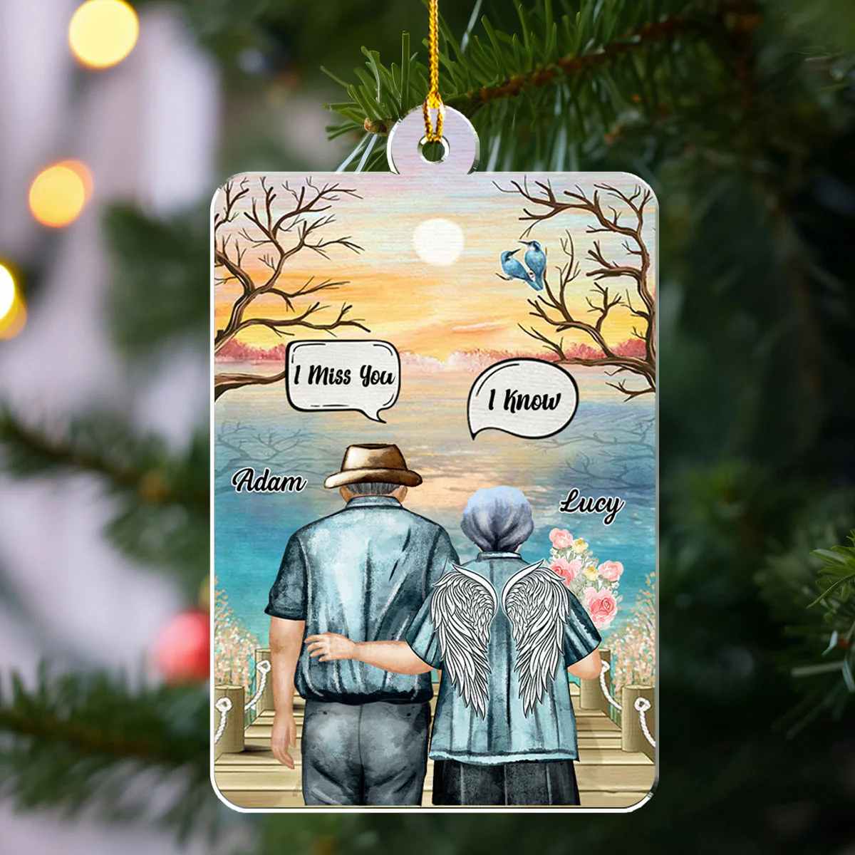 I Miss You Old Couple - Personalized Custom Acrylic Ornament - Image 3