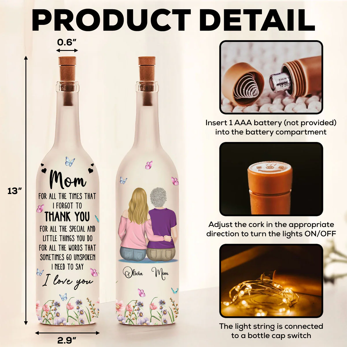 I Need To Say I Love You Mom - Personalized Custom Bottle Lamp - Image 6