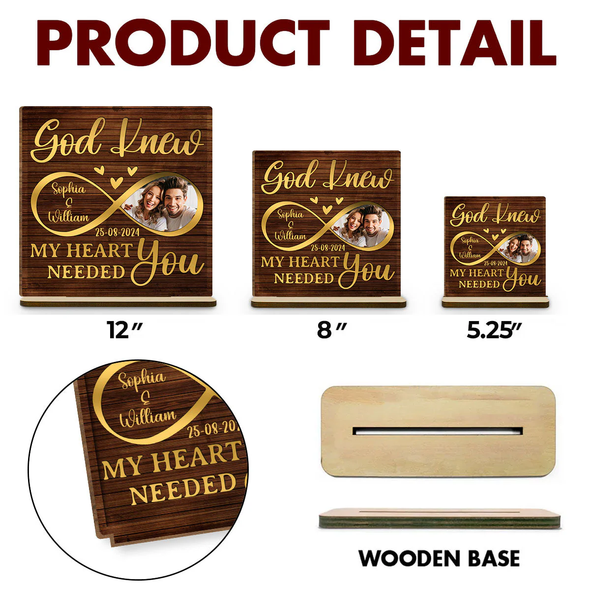 I Need You Love - Personalized Custom 2-Layer Wood Plaque With Flat Base - Image 6