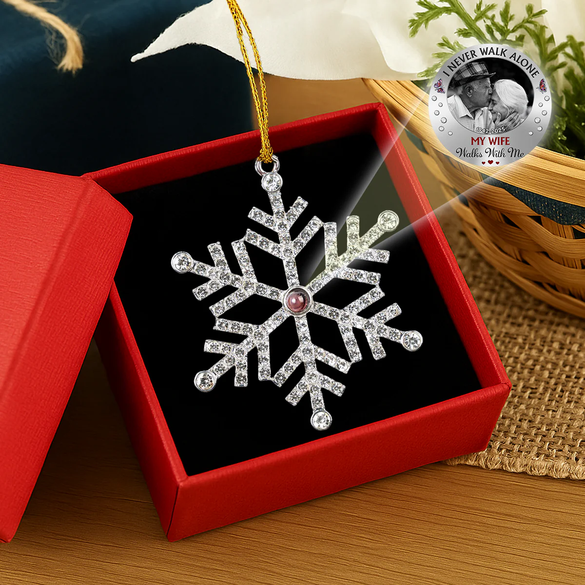 I Never Walk Alone - Personalized Custom Photo Snowflake Projection Ornament - Image 4