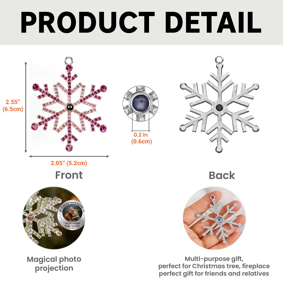 I Never Walk Alone - Personalized Custom Photo Snowflake Projection Ornament - Image 7