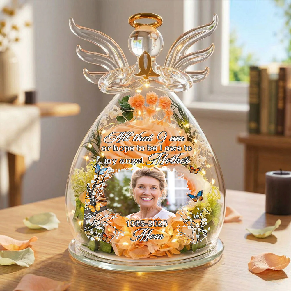 I Owe To My Angel Mother - Personalized Custom Glass Angel Figurines Fresh Flowers - Image 2