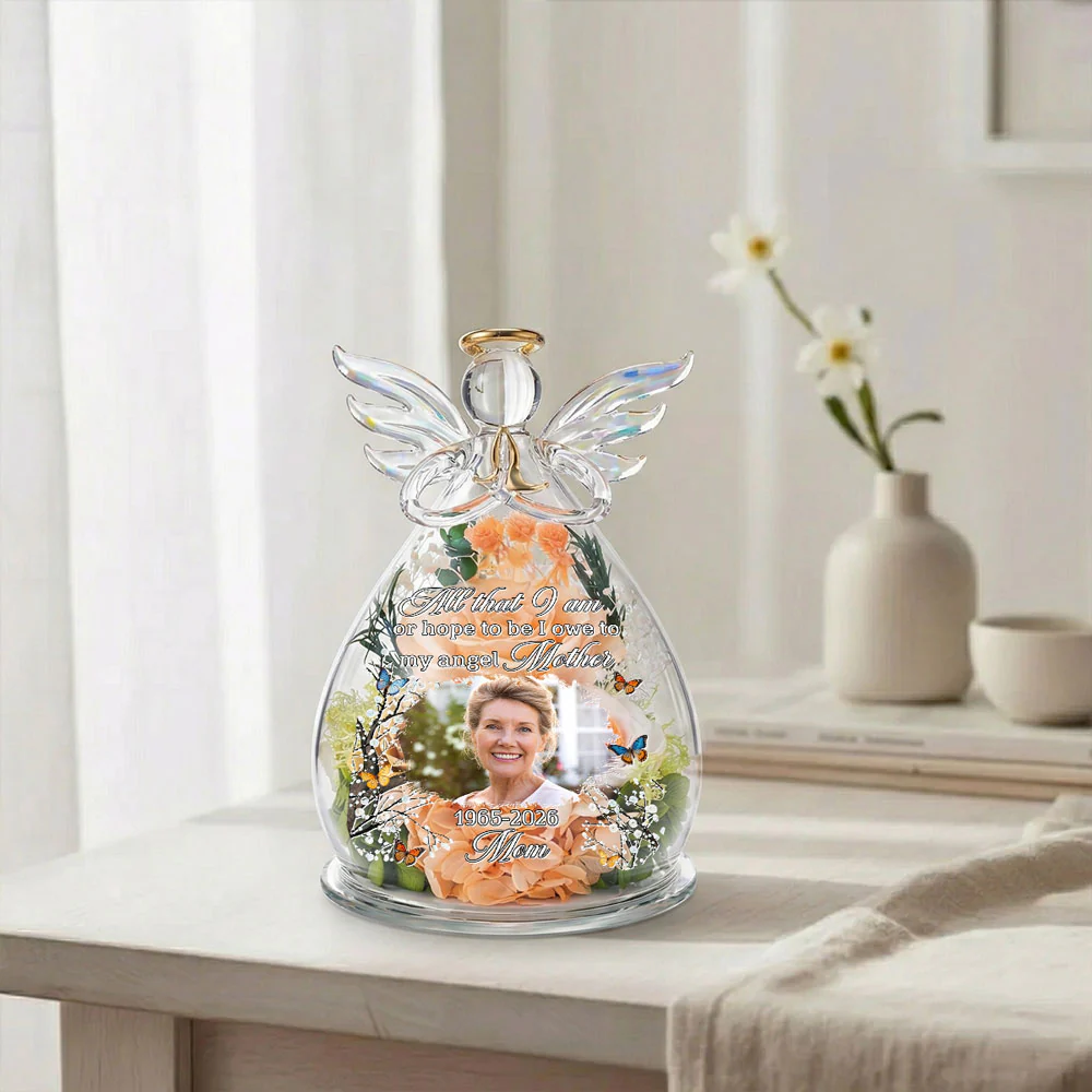 I Owe To My Angel Mother - Personalized Custom Glass Angel Figurines Fresh Flowers - Image 3