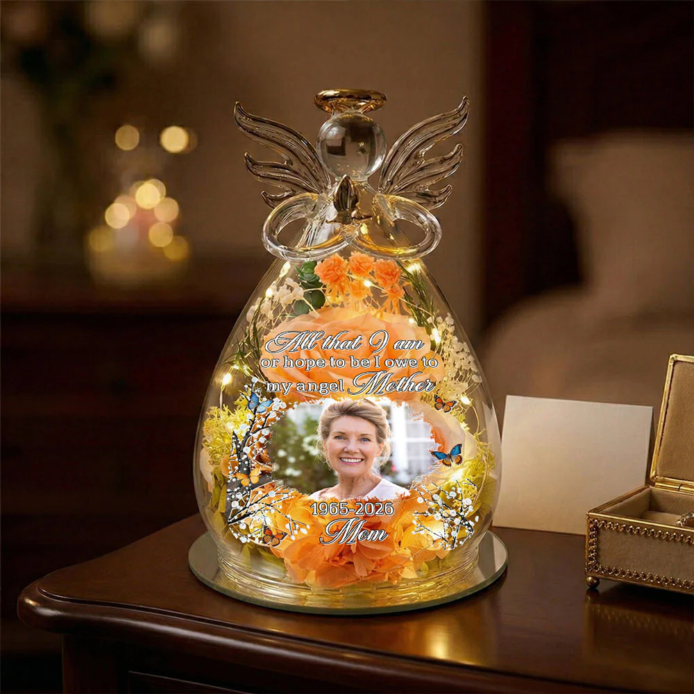 I Owe To My Angel Mother - Personalized Custom Glass Angel Figurines Fresh Flowers - Image 4