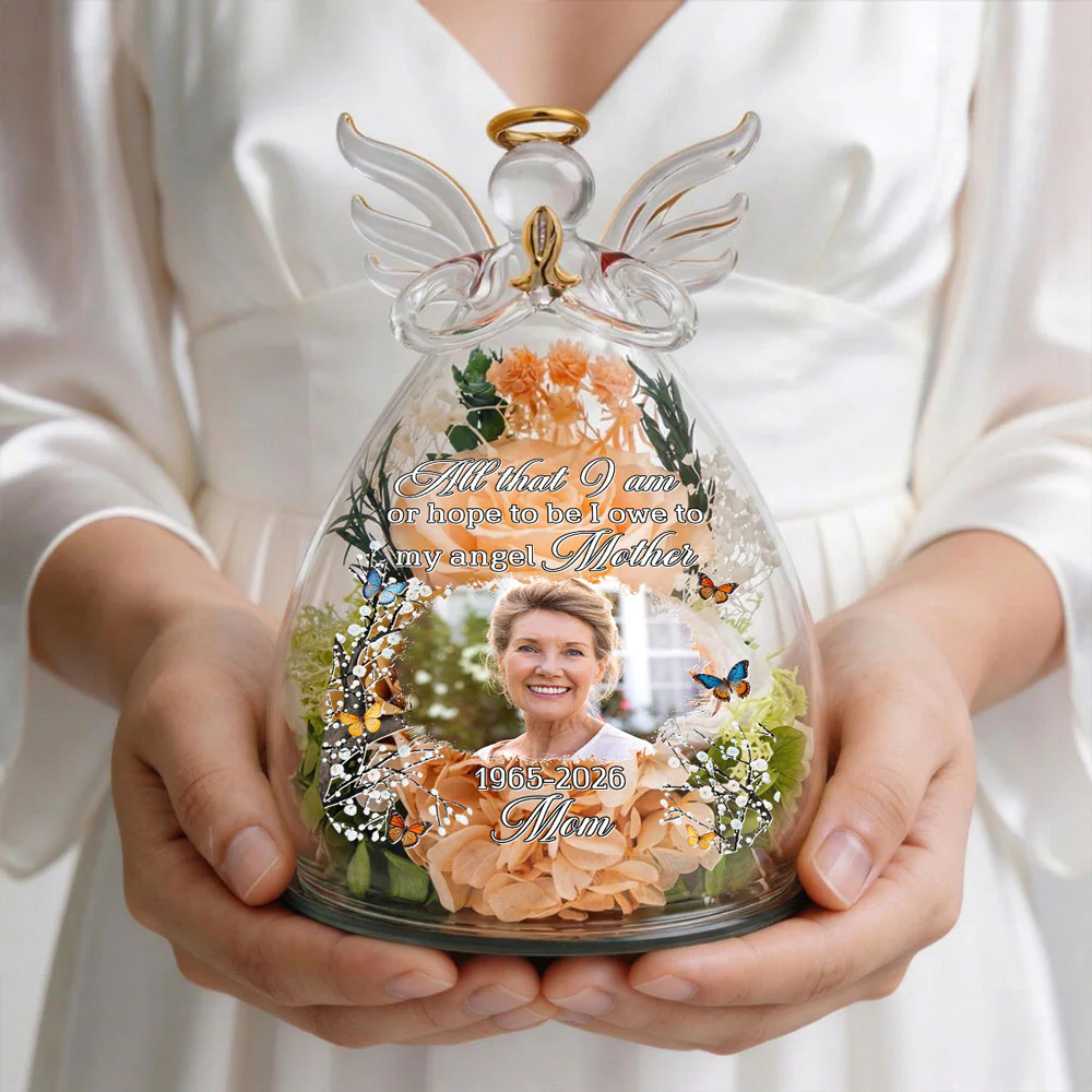 I Owe To My Angel Mother - Personalized Custom Glass Angel Figurines Fresh Flowers - Image 5