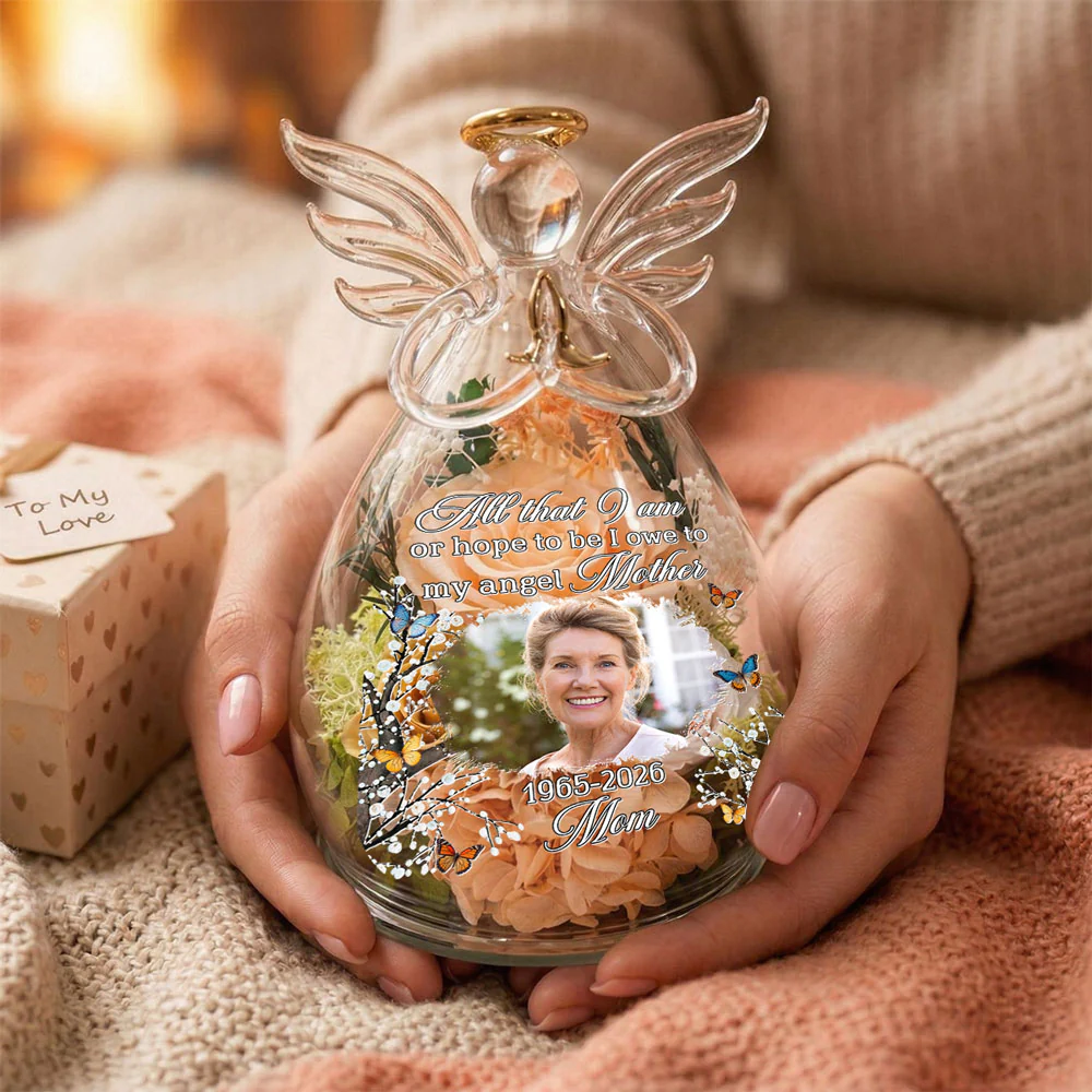 I Owe To My Angel Mother - Personalized Custom Glass Angel Figurines Fresh Flowers - Image 6