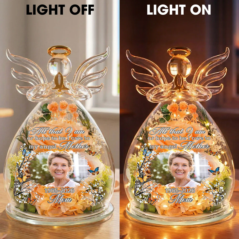 I Owe To My Angel Mother - Personalized Custom Glass Angel Figurines Fresh Flowers - Image 7