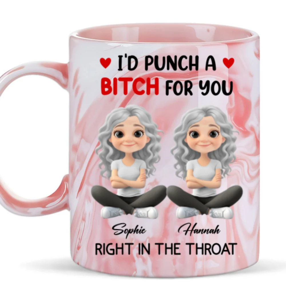 I Punch A Bitch For You My Friend Chibi Cartoon - Personalized Custom Pink Marble Mug - Image 5
