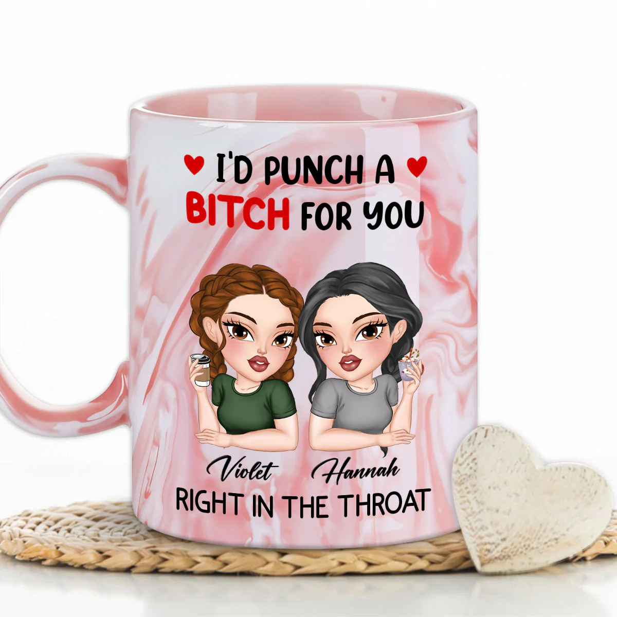 I Punch A Bitch For You My Friend - Personalized Custom Pink Marble Mug - Image 4