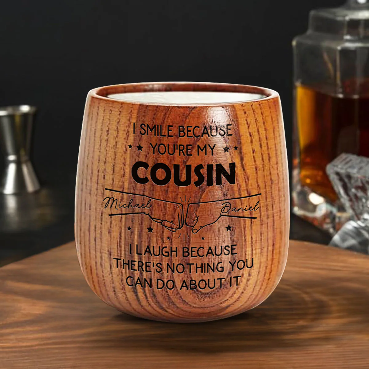 I Smile Because Of You Brother - Personalized Custom Engraved Wooden Whiskey Glass - Image 3