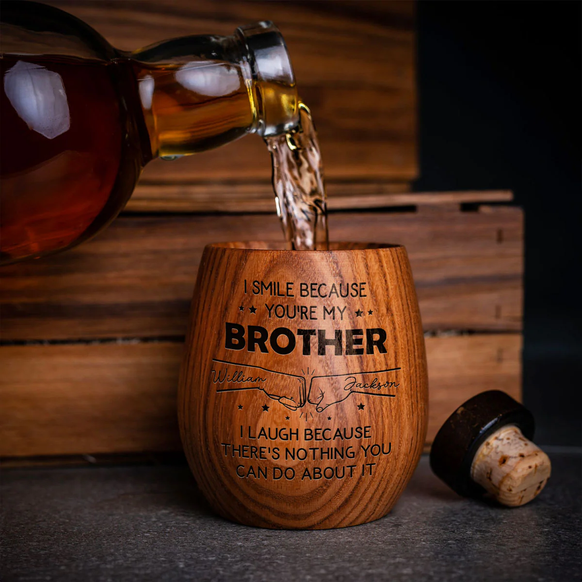 I Smile Because Of You Brother - Personalized Custom Engraved Wooden Whiskey Glass - Image 4