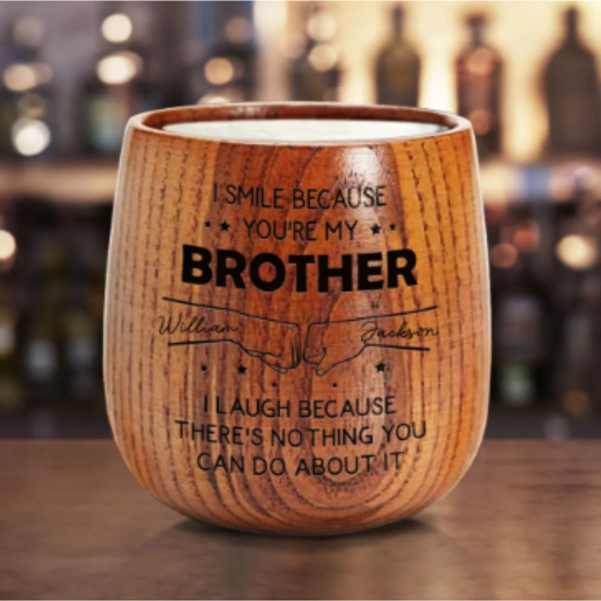 I Smile Because Of You Brother - Personalized Custom Engraved Wooden Whiskey Glass - Image 6