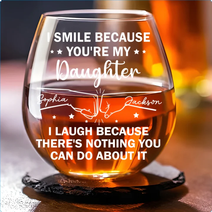I Smile Because Of You - Personalized Custom Wine Glass - Image 5