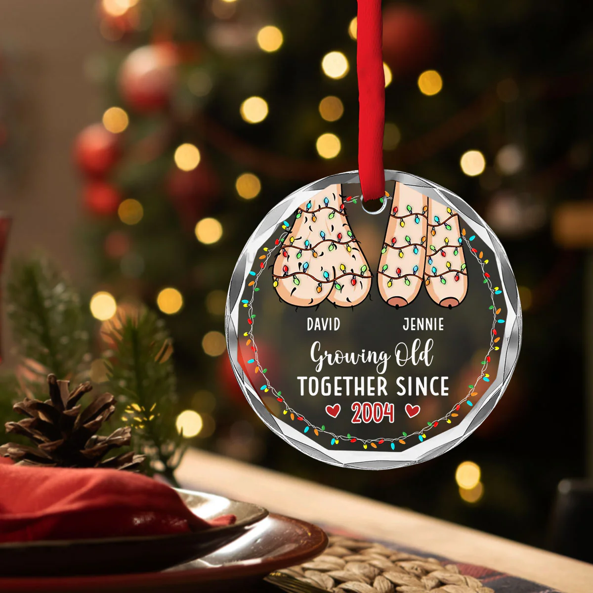 I Wanna Grow Old With You - Personalized Custom Glass Ornament - Image 4