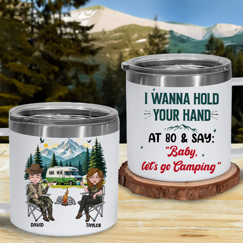 I Wanna Hold Your Hand - Personalized Custom 14oz Stainless Steel Tumbler With Handle - Image 3