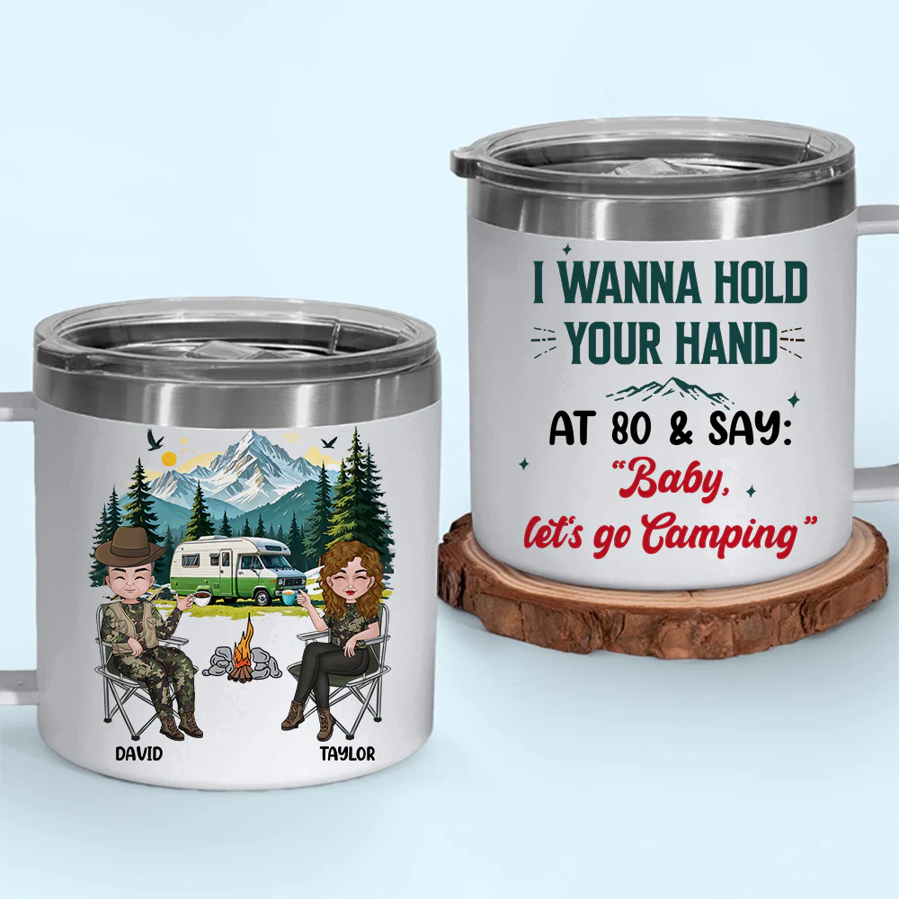 I Wanna Hold Your Hand - Personalized Custom 14oz Stainless Steel Tumbler With Handle - Image 4