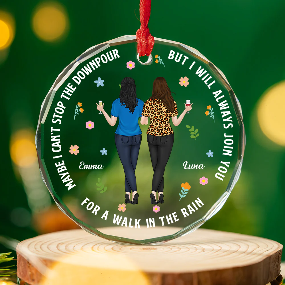 I Will Walk In The Rain With You - Personalized Custom Glass Ornament - Image 3