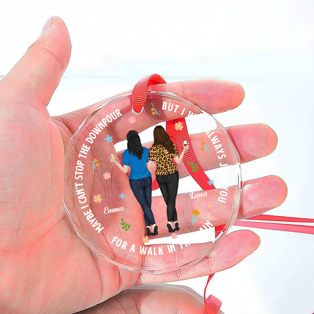 I Will Walk In The Rain With You - Personalized Custom Glass Ornament - Image 4