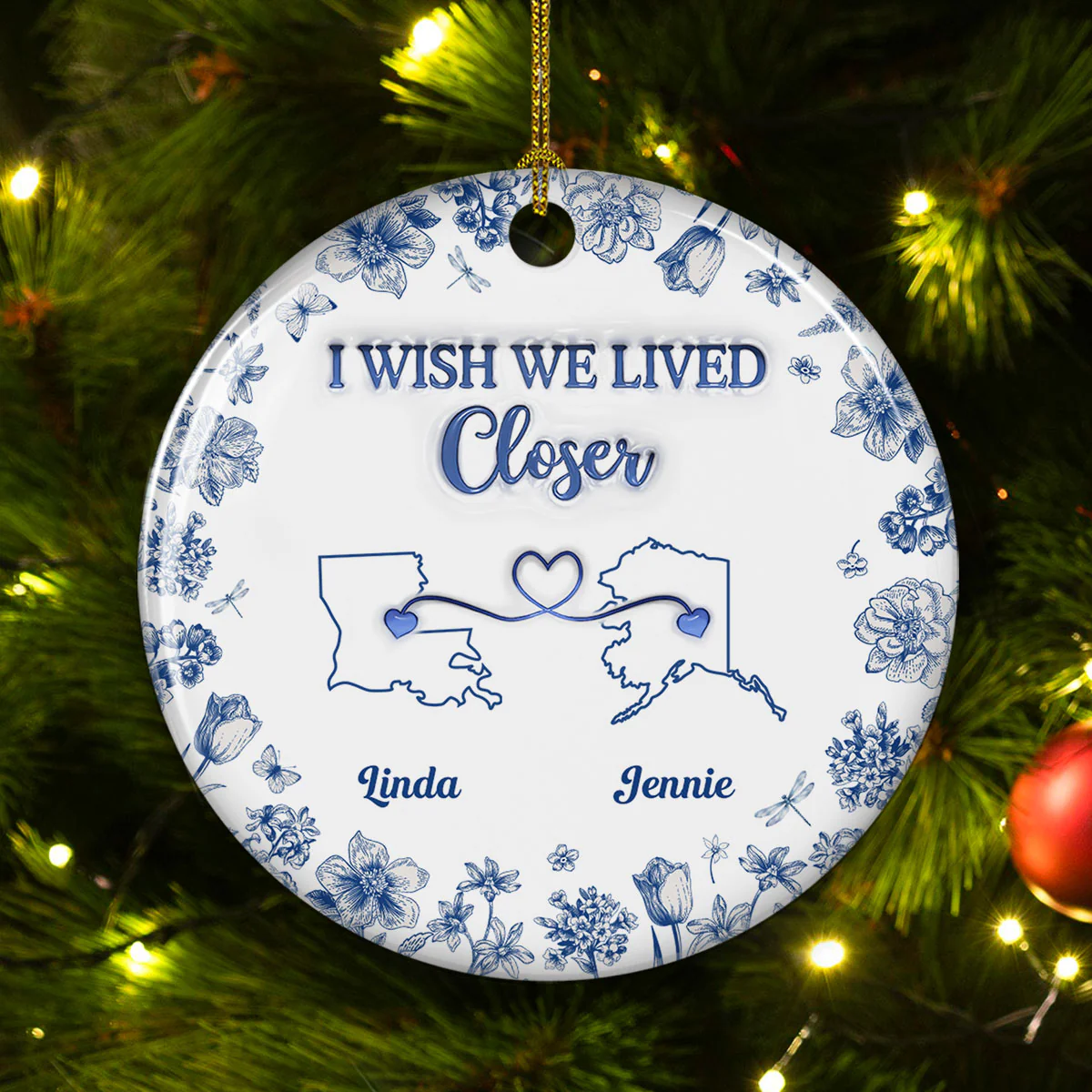 I Wish Blue Toile Style - Personalized Custom 3D Inflated Effect Ceramic Ornament - Image 2
