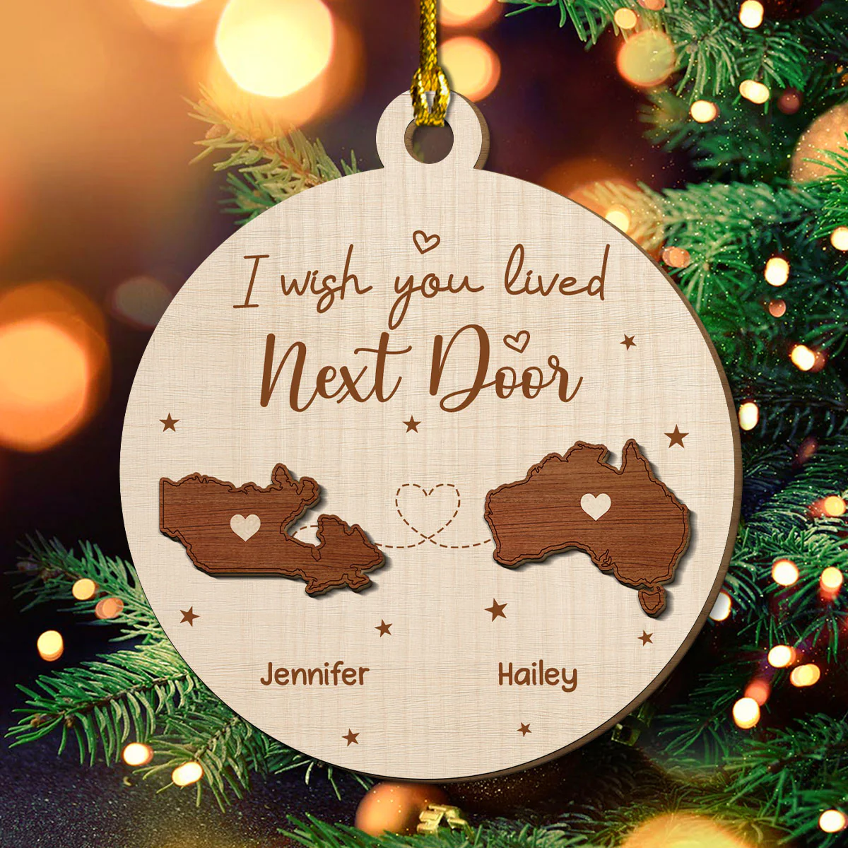 I Wish We Lived Close International - Personalized Custom Freeshape 2-Layered Wood Ornament - Image 2