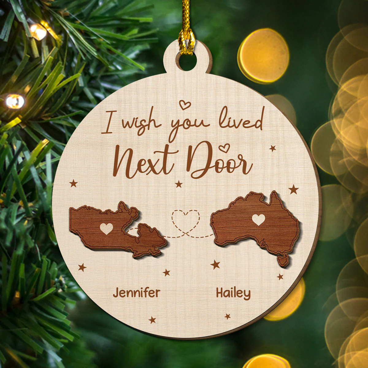 I Wish We Lived Close International - Personalized Custom Freeshape 2-Layered Wood Ornament - Image 3