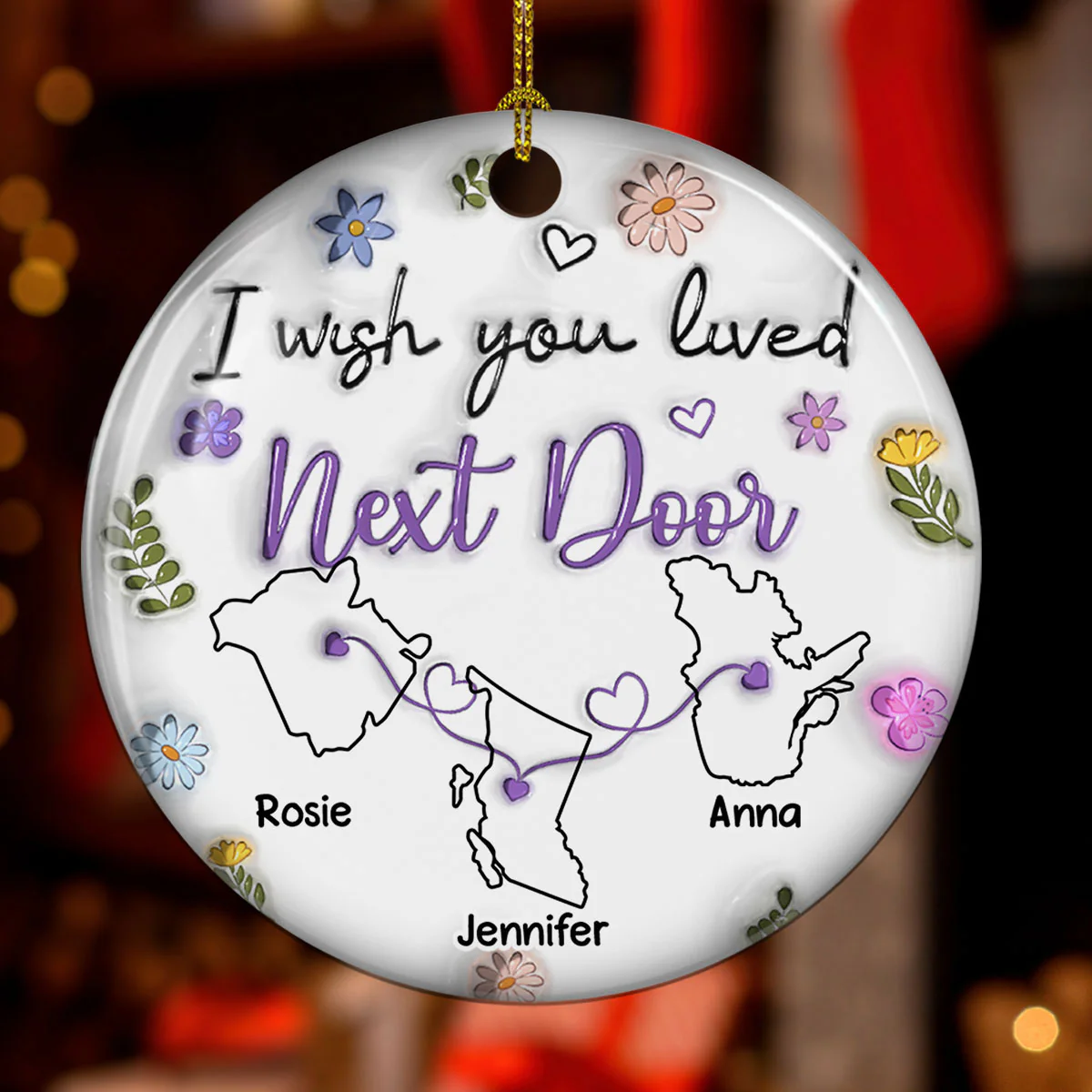 I Wish We Lived Closer Canada Version - Personalized Custom 3D Inflated Effect Ceramic Ornament - Image 2