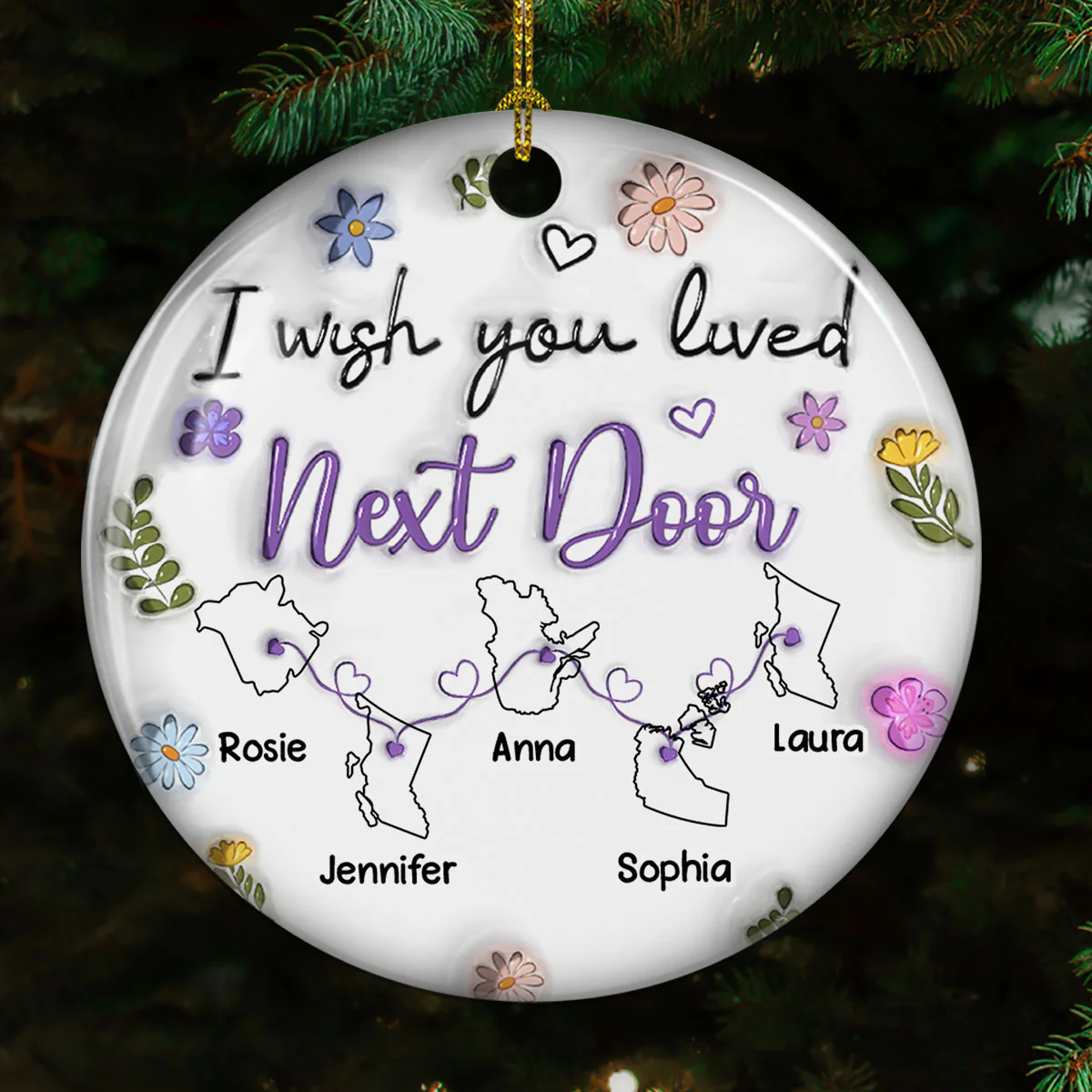 I Wish We Lived Closer Canada Version - Personalized Custom 3D Inflated Effect Ceramic Ornament - Image 3
