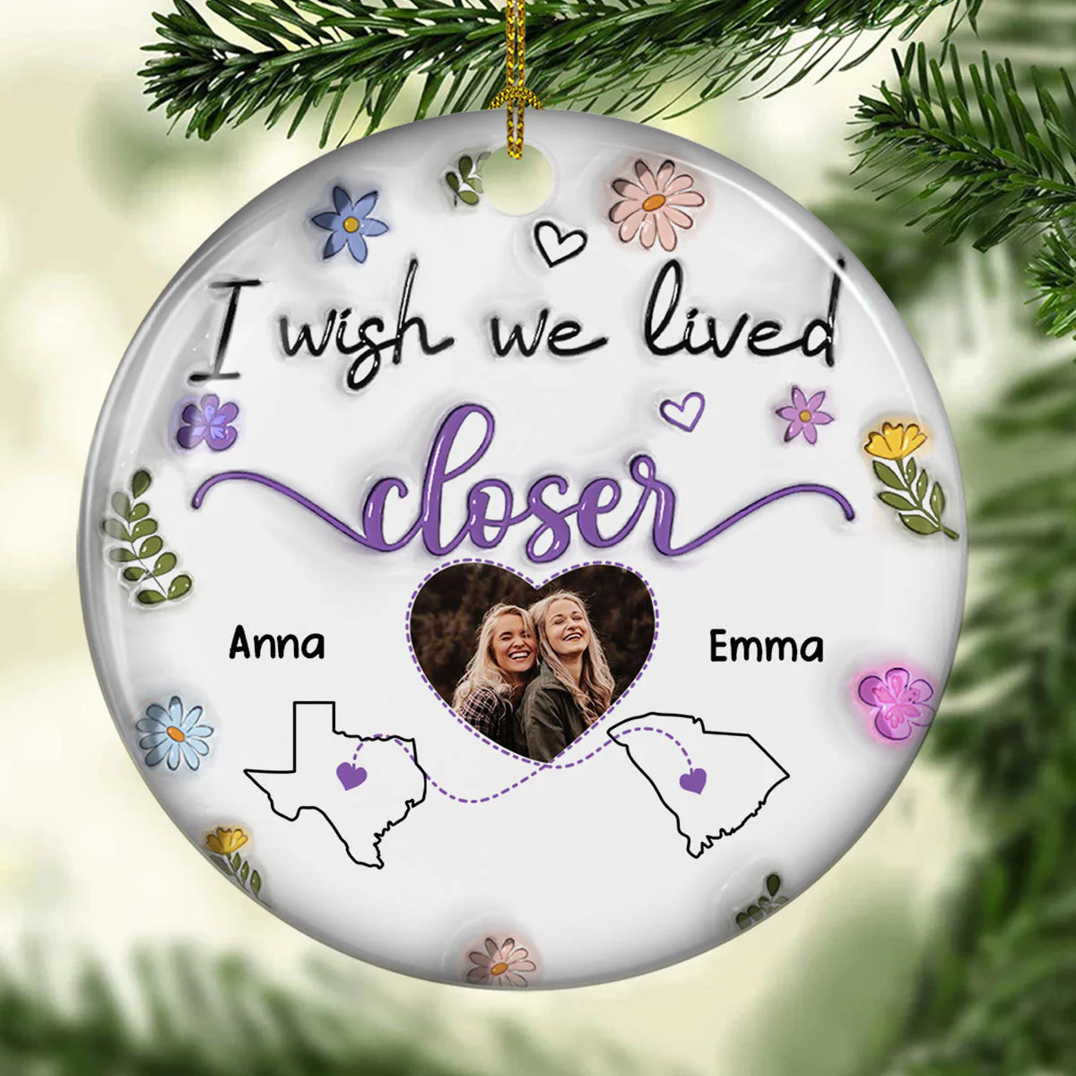 I Wish We Lived Closer Custom Photo - Personalized Custom 3D Inflated Effect Ceramic Ornament - Image 2