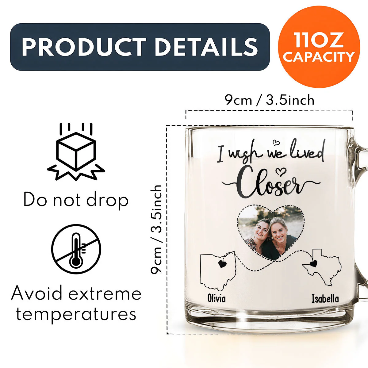I Wish We Lived Closer Custom Photo - Personalized Custom Glass Mug - Image 5