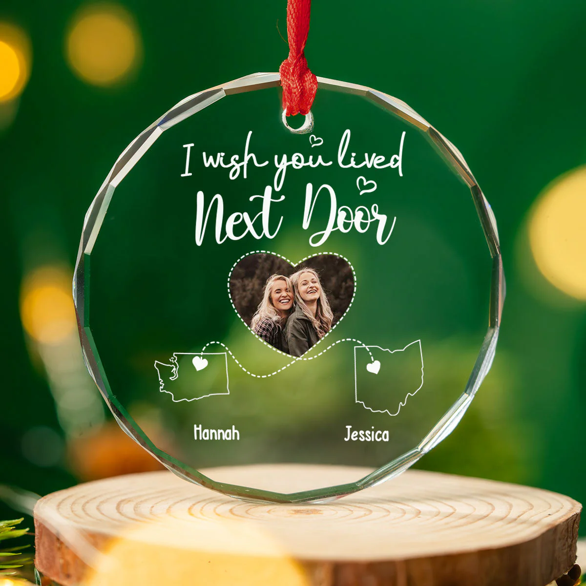 I Wish We Lived Closer Custom Photo - Personalized Custom Glass Ornament - Image 3