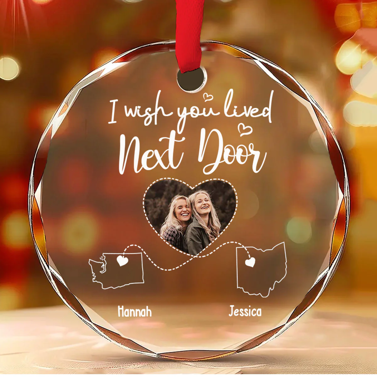I Wish We Lived Closer Custom Photo - Personalized Custom Glass Ornament - Image 4