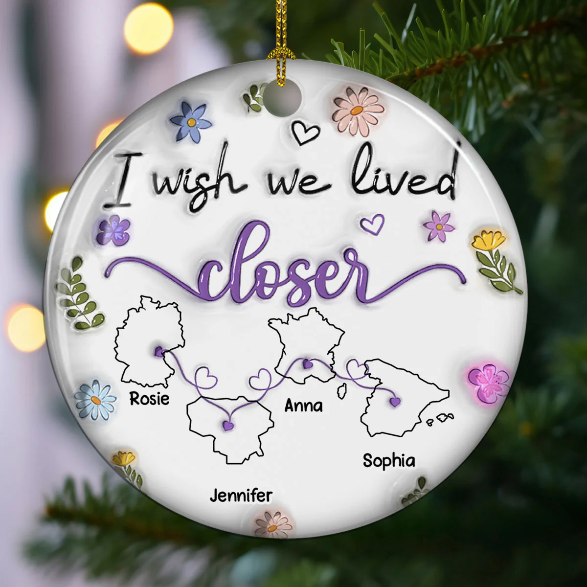 I Wish We Lived Closer EU Countries Version - Personalized Custom 3D Inflated Effect Ceramic Ornament - Image 2