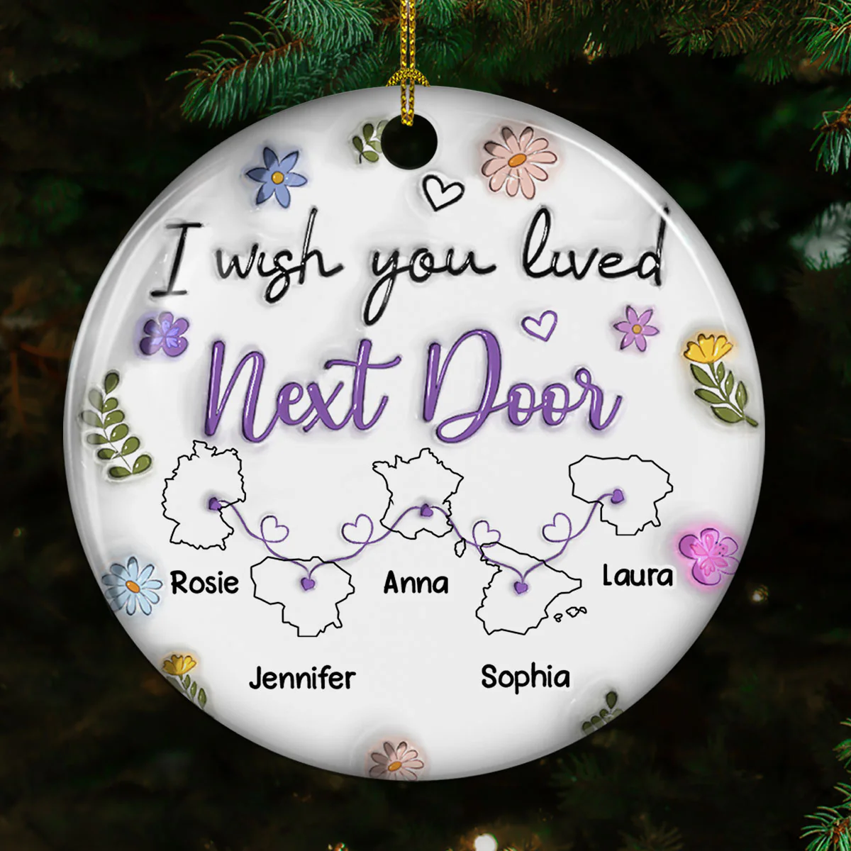 I Wish We Lived Closer EU Countries Version - Personalized Custom 3D Inflated Effect Ceramic Ornament - Image 3