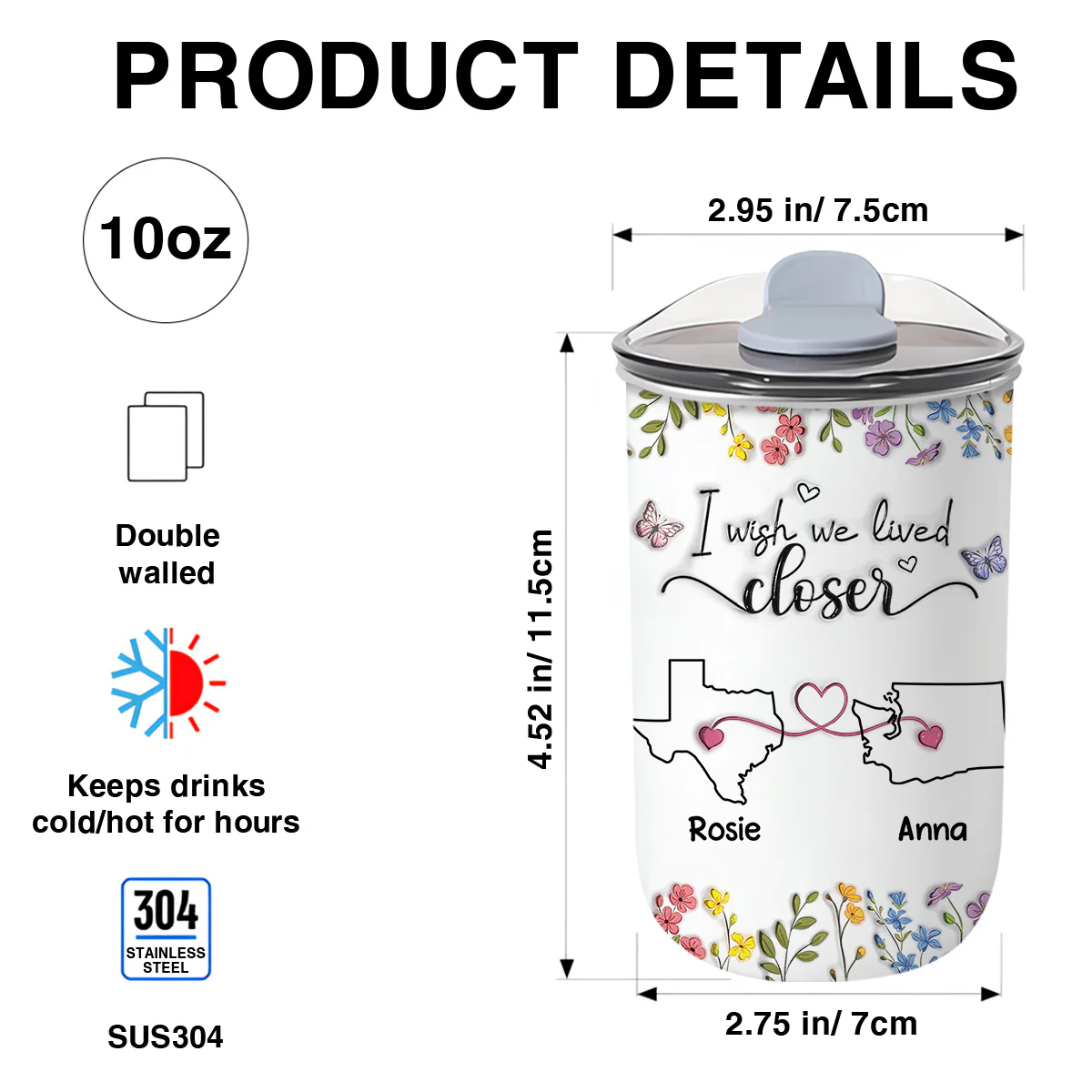I Wish We Lived Closer Floral Version - Personalized Custom 10oz Tumbler - Image 5