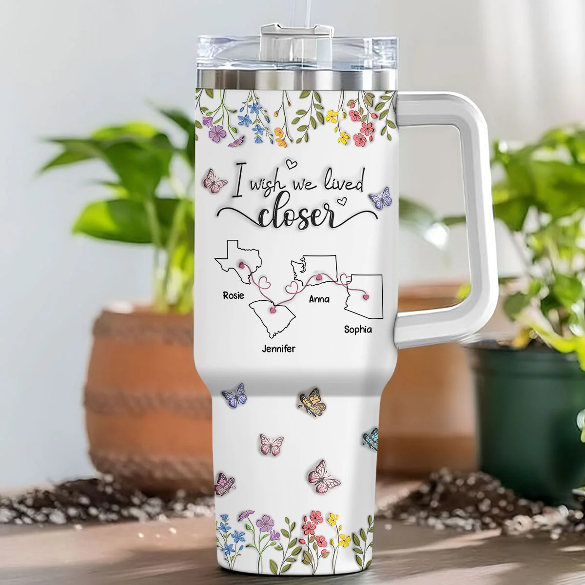 I Wish We Lived Closer Floral Version - Personalized Custom 3D Inflated Effect Printed 40 Oz Tumbler - Image 2