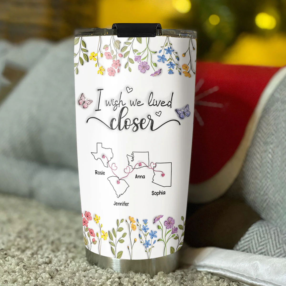 I Wish We Lived Closer Floral Version - Personalized Custom 3D Inflated Effect Tumbler - Image 3