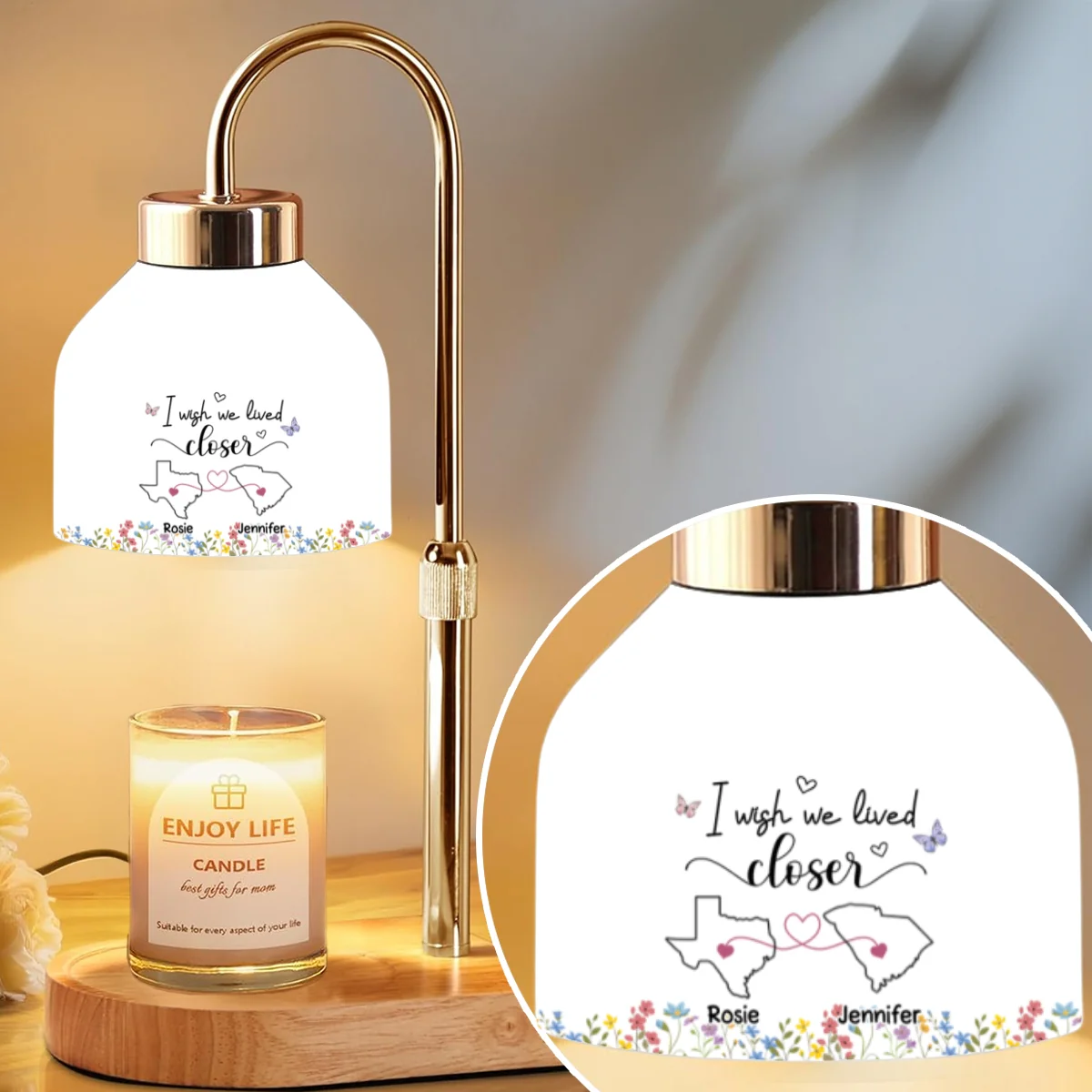 I Wish We Lived Closer Floral Version - Personalized Custom Candle Warmer Lamp