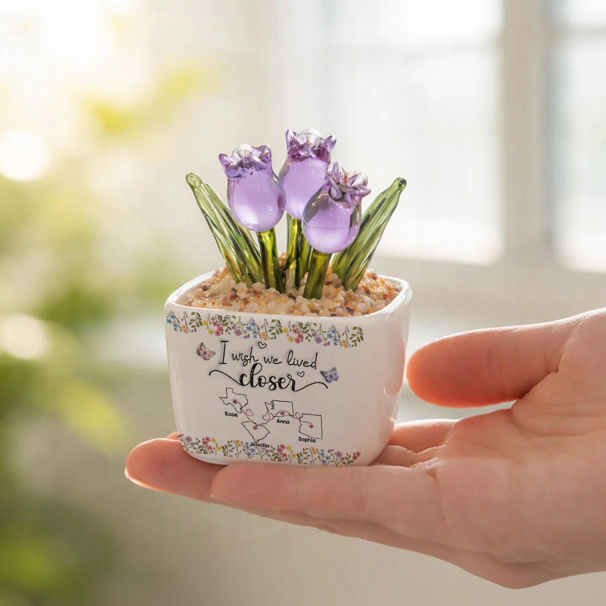I Wish We Lived Closer Floral Version - Personalized Custom Glass Everlasting Tulips - Image 4