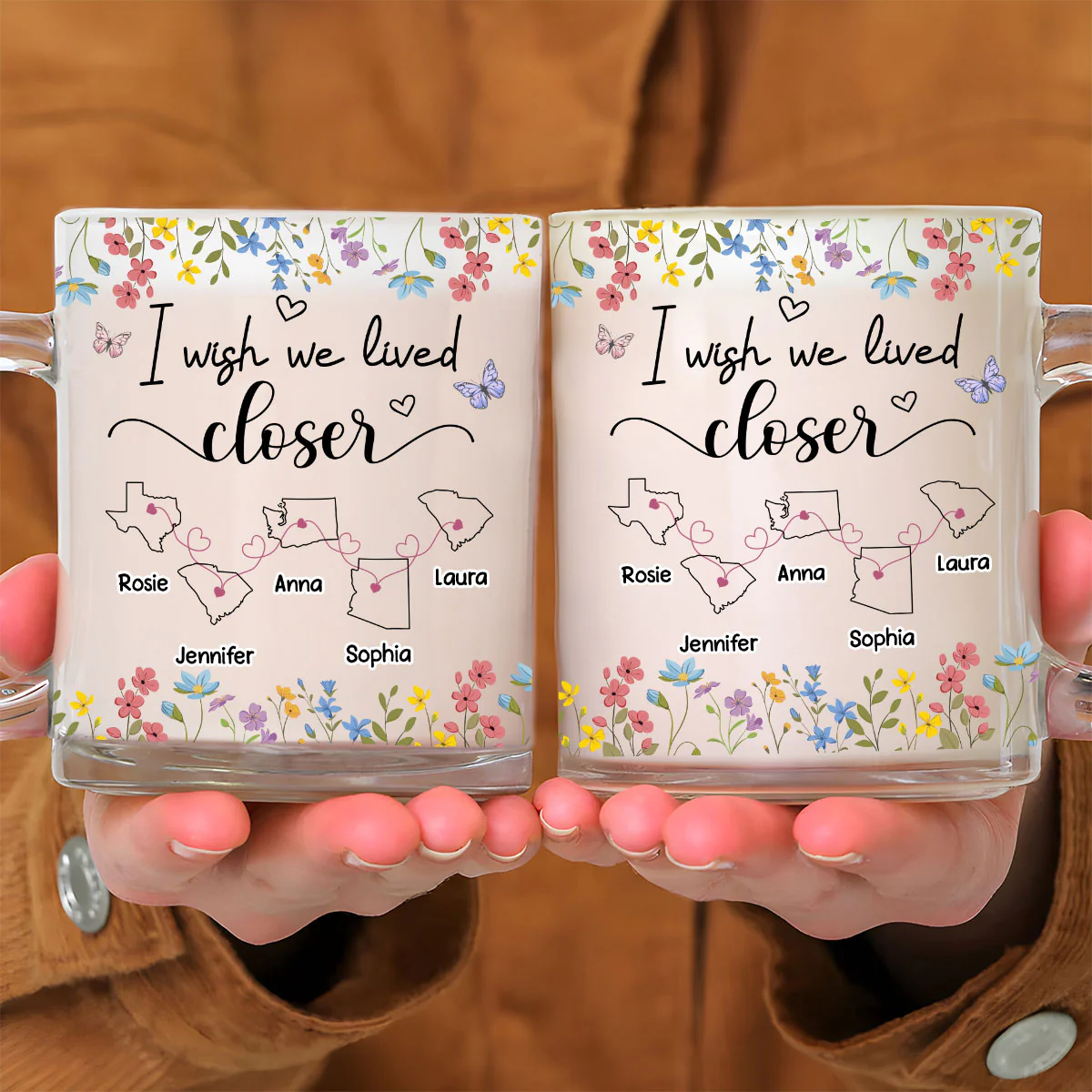 I Wish We Lived Closer Floral Version - Personalized Custom Glass Mug - Image 5