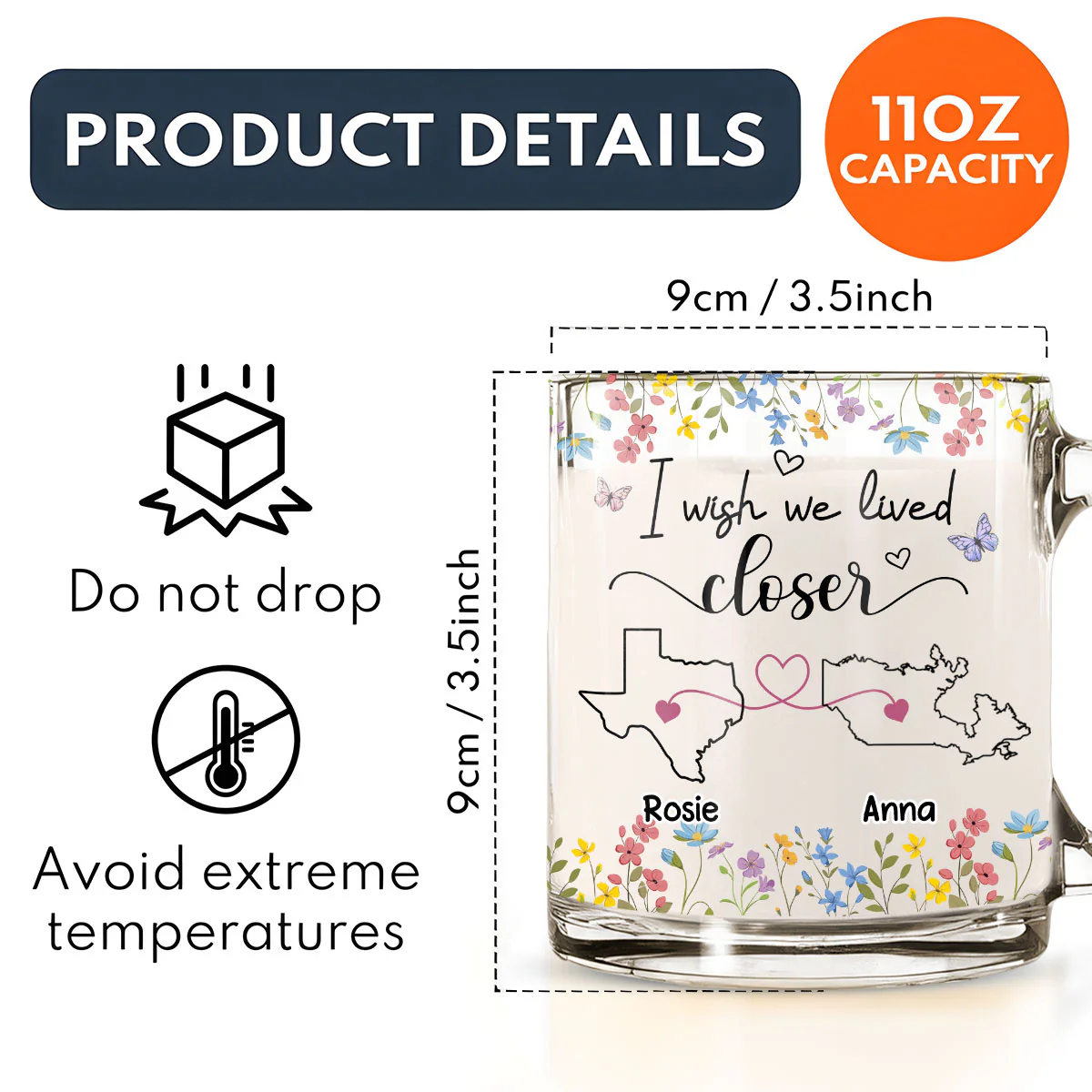 I Wish We Lived Closer Floral Version - Personalized Custom Glass Mug - Image 6