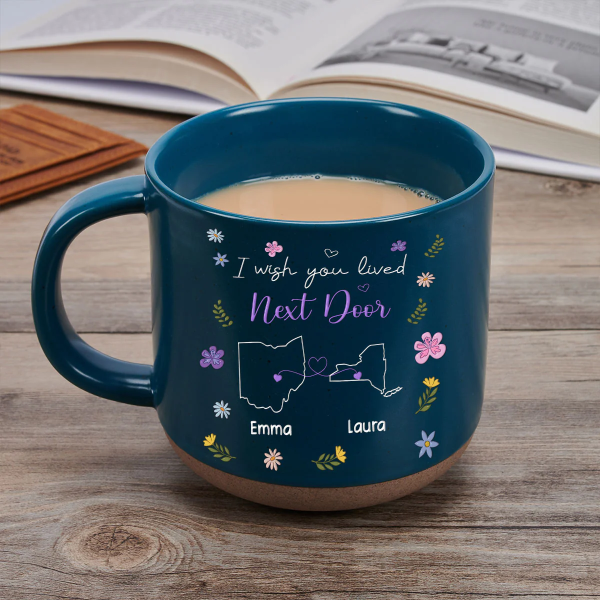 I Wish We Lived Closer Flowers Version - Personalized Custom Pottery Mug - Image 2