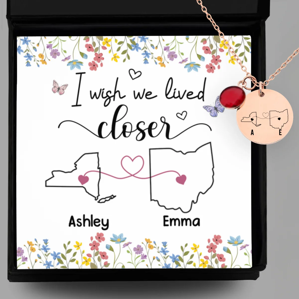 I Wish We Lived Closer - Personalized Custom Birthstone Necklace With Message Card - Image 11