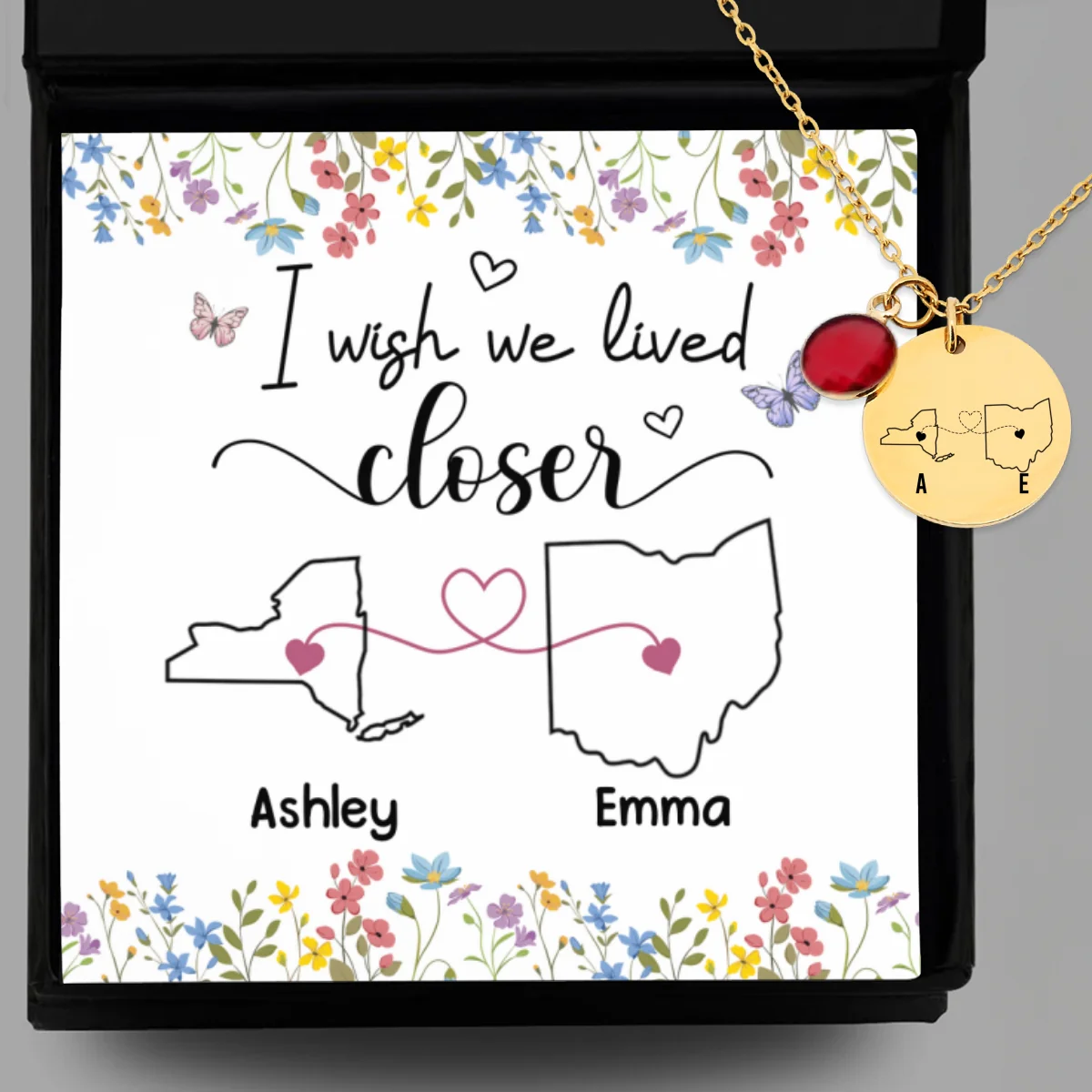 I Wish We Lived Closer - Personalized Custom Birthstone Necklace With Message Card - Image 9