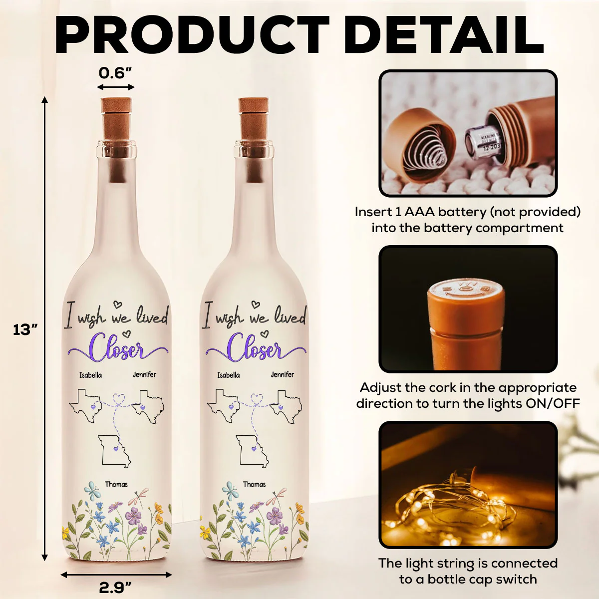 I Wish We Lived Closer - Personalized Custom Bottle Lamp - Image 6