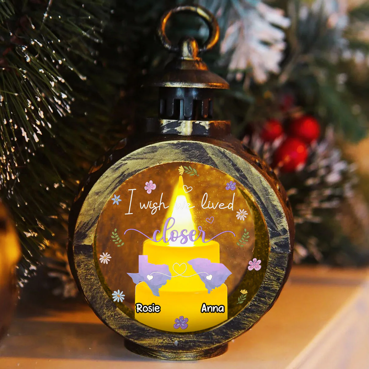 I Wish We Lived Closer - Personalized Custom Christmas Lantern - Image 5