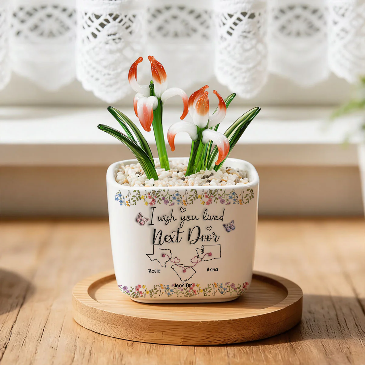 I Wish We Lived Closer - Personalized Custom Glass Birth Month Flower - Image 3
