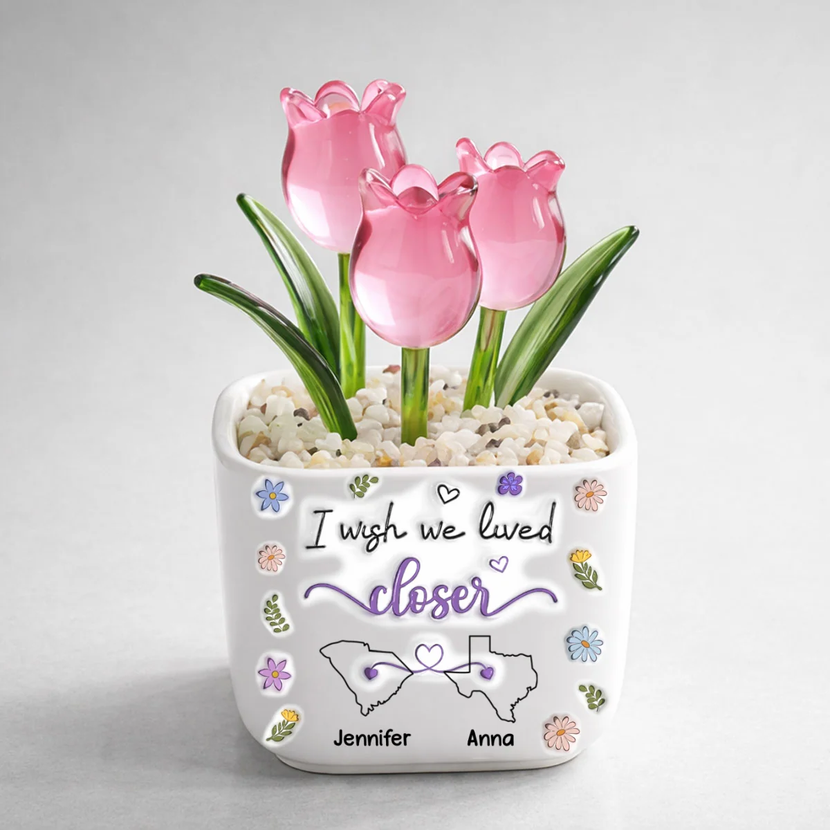 I Wish We Lived Closer - Personalized Custom Glass Everlasting Tulips - Image 10